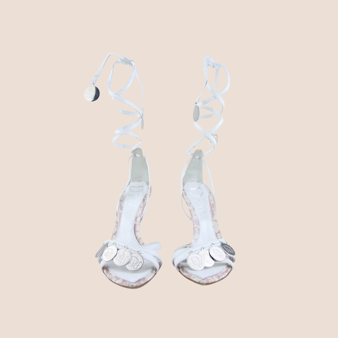CHRISTIAN D1OR 2004 PINK TROTTER MEDALLION WEDGE SANDALS