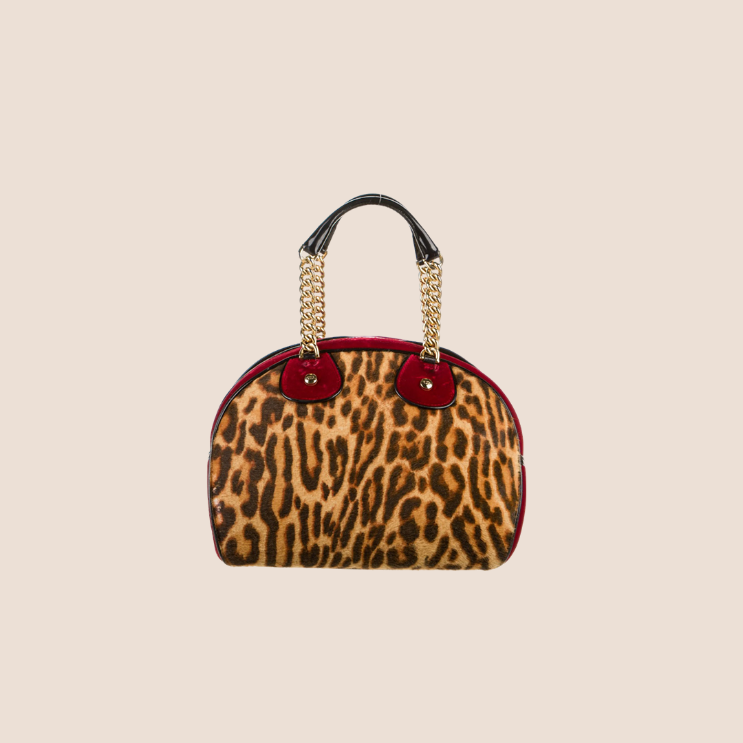 CHRISTIAN D1OR 2004 LEOPARD PRINT PONY HAIR GAMBLER BAG