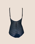 CHRISTIAN D1OR 1990s SHEER BLACK MONOGRAM BODYSUIT