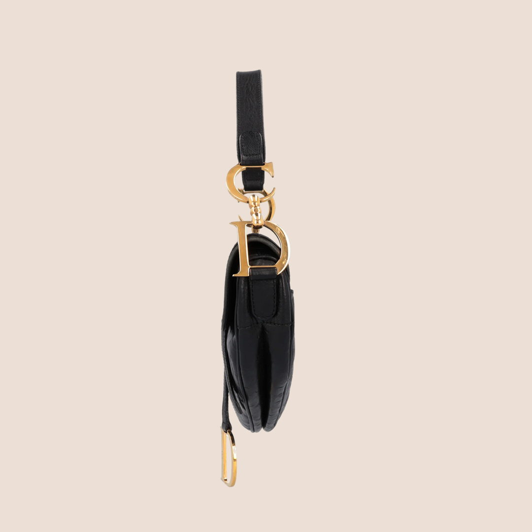 CHRISTIAN D1OR 2000 BLACK OSTRICH SADDLE BAG