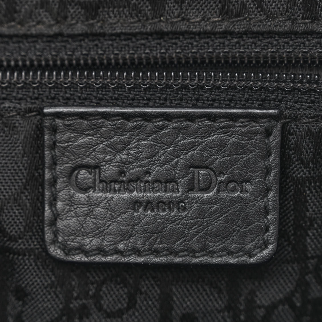 CHRISTIAN D1OR BLACK LEATHER LOGO SPELL OUT CHARM BOSTON BAG