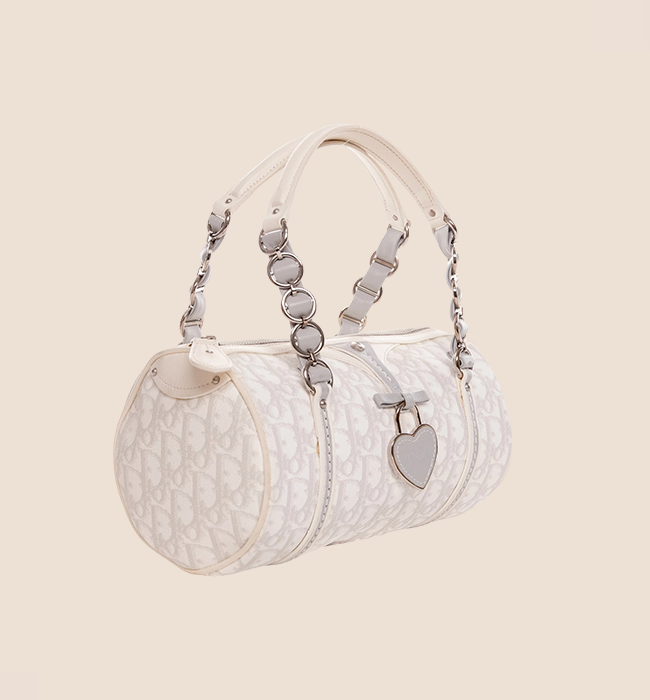 CHRISTIAN D1OR 2007 GREY &amp; WHITE ROMANTIQUE TROTTER MINI BARREL BAG