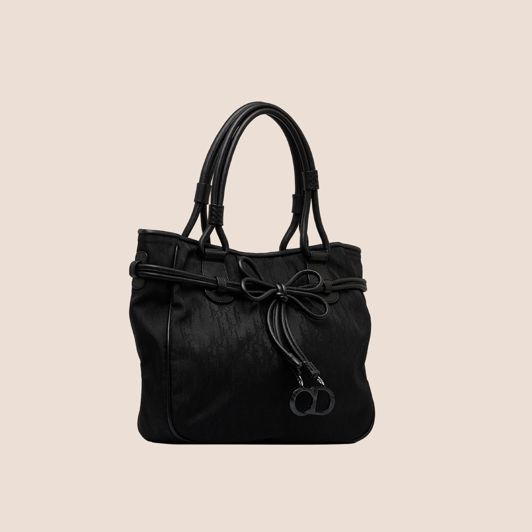 CHRISTIAN D1OR BLACK D1ORISSIMO CANVAS BOW SATCHEL