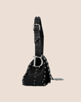 CHRISTIAN D1OR BLACK STUDDED CRYSTAL PEACE LOGO SHOULDER BAG