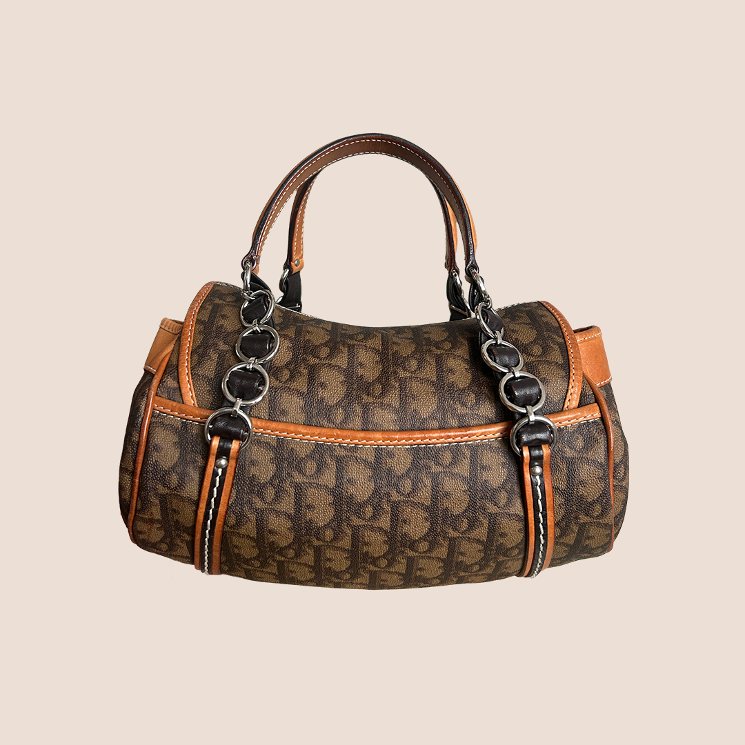 CHRISTIAN D1OR BROWN ROMANTIQUE MINI HEART CHARM HANDBAG