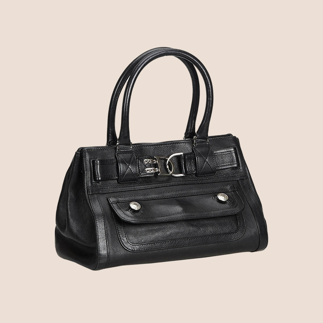 CHRISTIAN D1OR BLACK LEATHER FLIGHT TOTE BAG