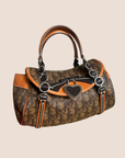 CHRISTIAN D1OR BROWN ROMANTIQUE MINI HEART CHARM HANDBAG