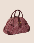 CHRISTIAN D1OR BURGUNDY TROTTER CANVAS SADDLE TOTE BAG