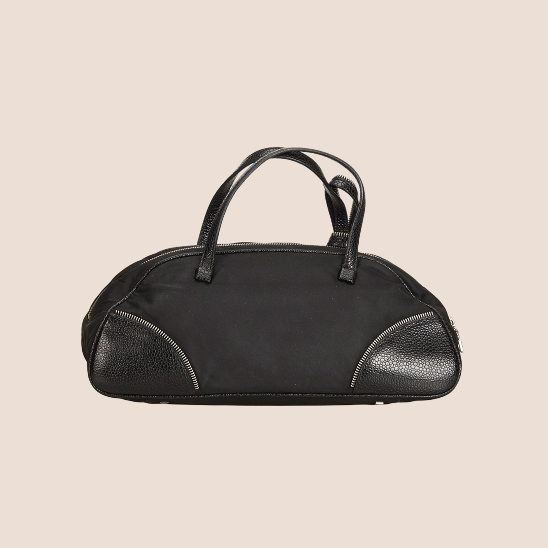 CHRISTIAN D1OR BLACK NYLON ZIPPER BOW DETAIL HANDBAG