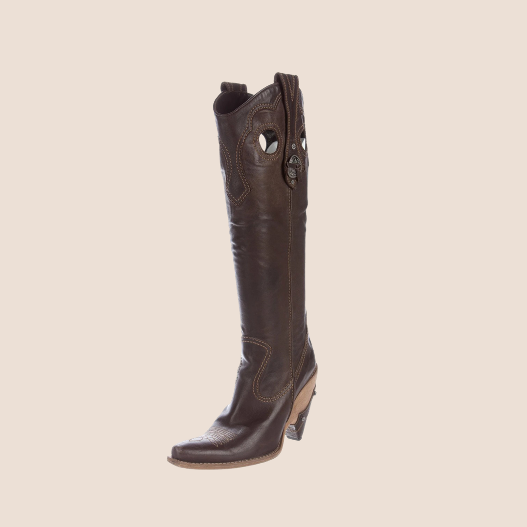 CHRISTIAN D1OR BROWN LEATHER WESTERN COWBOY BOOTS