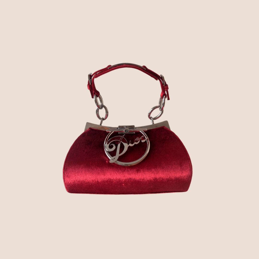 CHRISTIAN D1OR 2000s RED VELVET DIVA BAG