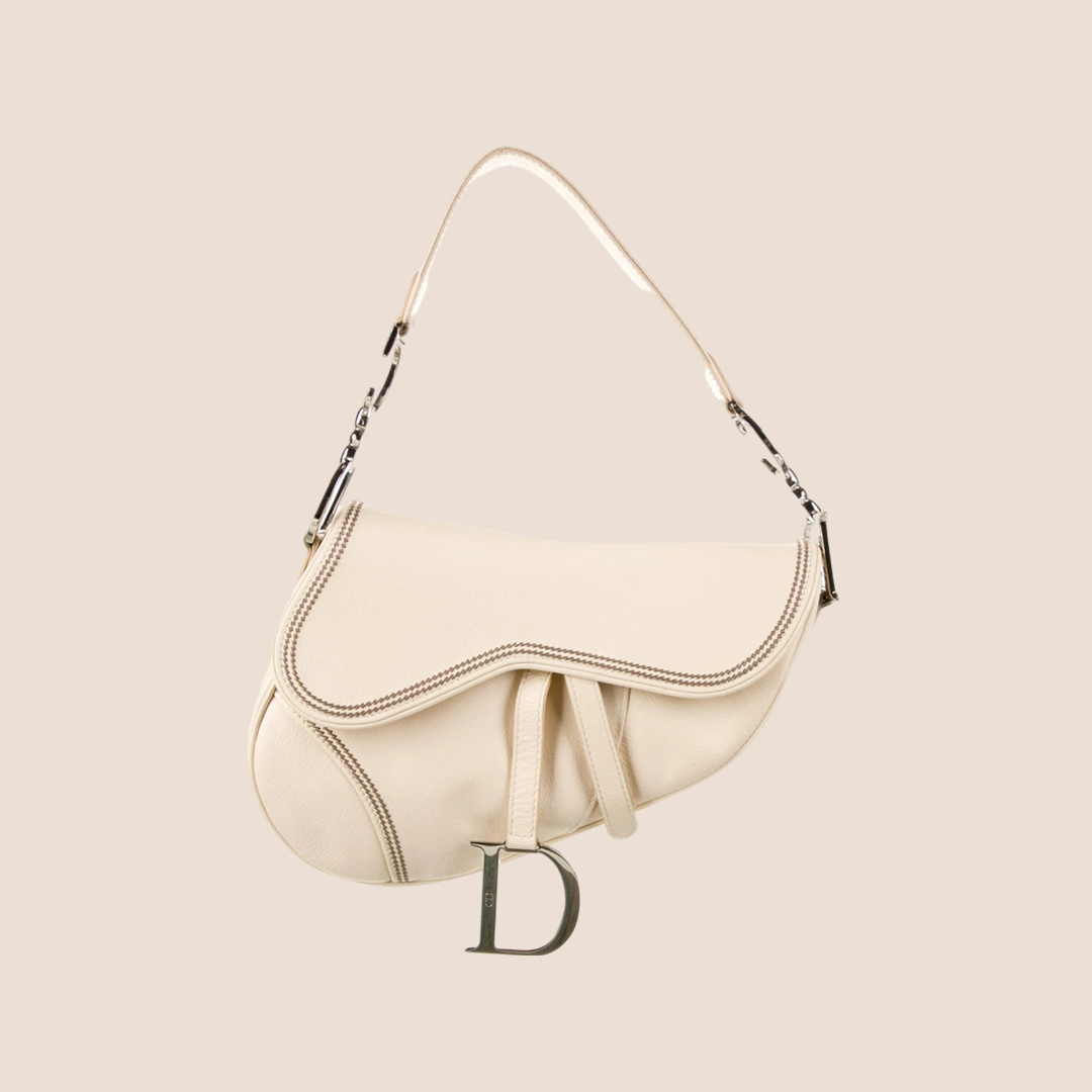 CHRISTIAN D1OR 2001 CREAM LEATHER SADDLE BAG