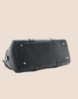 CHRISTIAN D1OR BLACK LEATHER LOGO SPELL OUT CHARM BOSTON BAG