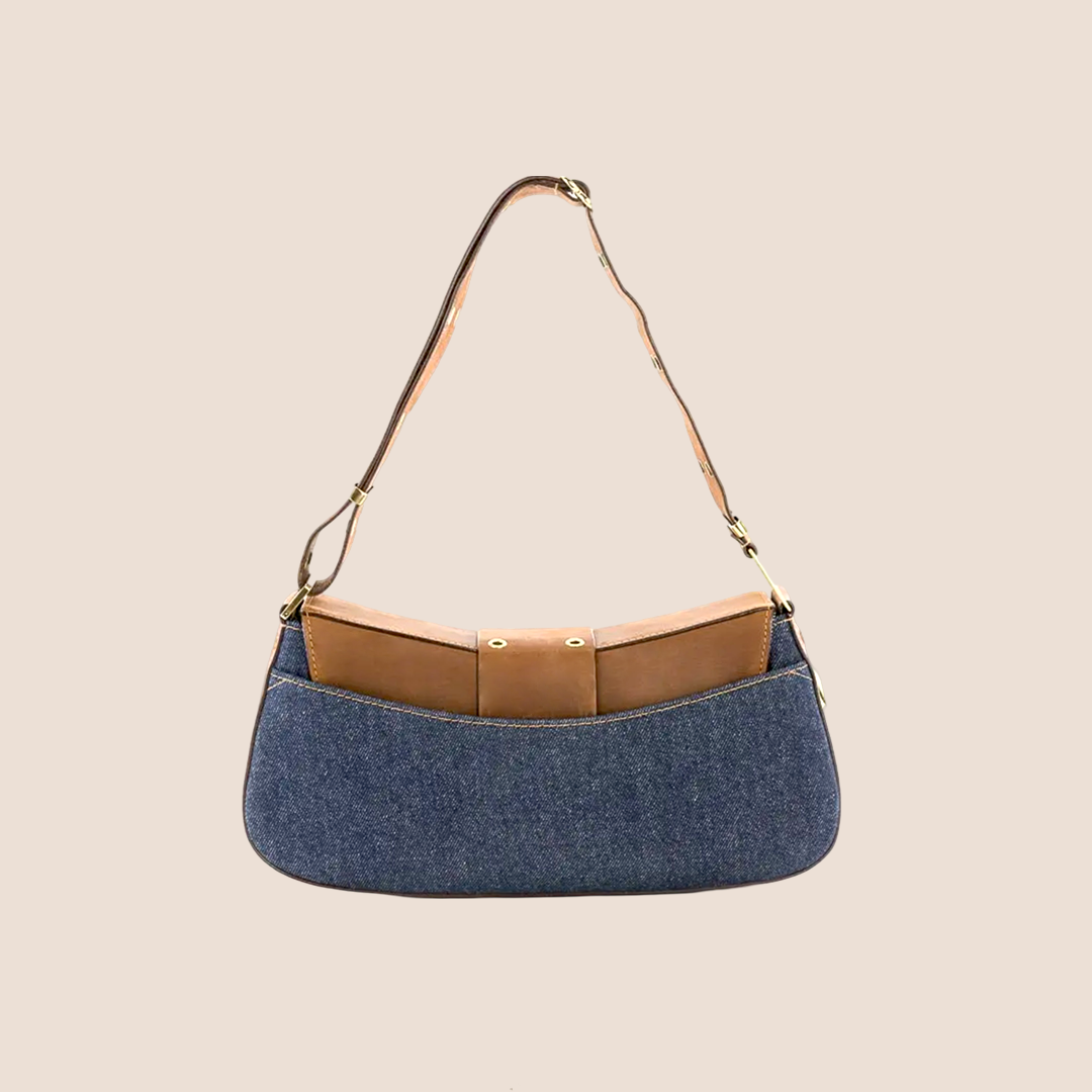CHRISTIAN D1OR 2002 DENIM &amp; BROWN STREET CHICH COLUMBUS BAG