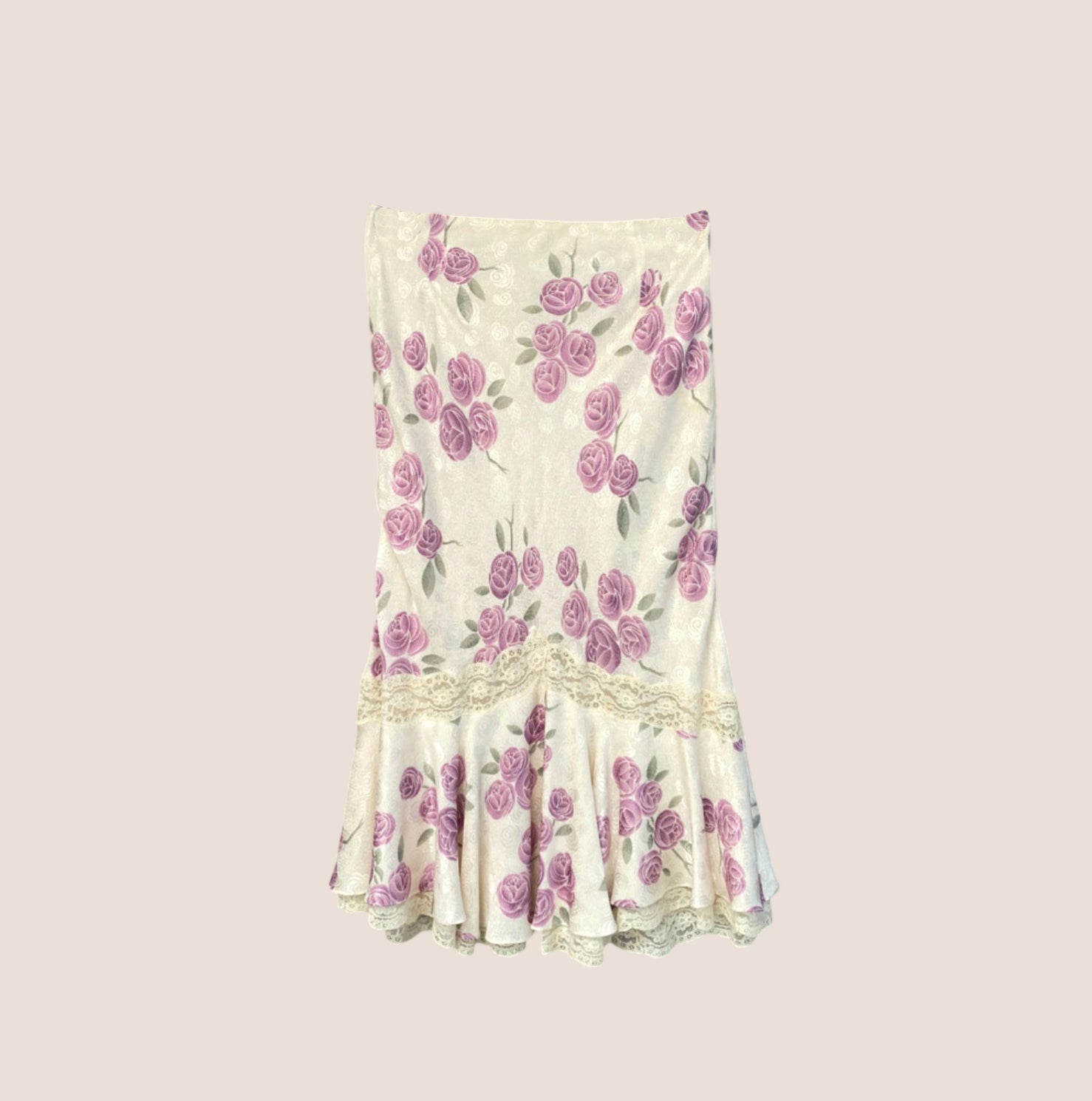CHRISTIAN D1OR 2009 FLOWER RUFFLE SILK MIDI SKIRT
