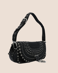 CHRISTIAN D1OR BLACK STUDDED CRYSTAL PEACE LOGO SHOULDER BAG