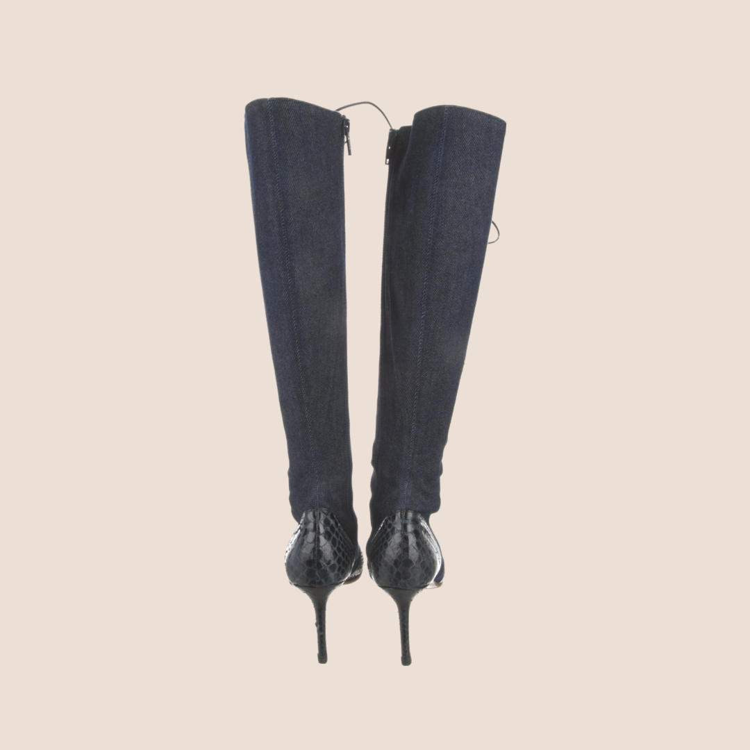 CHRISTIAN D1OR 2000 BLUE DENIM LACE UP BOOTS
