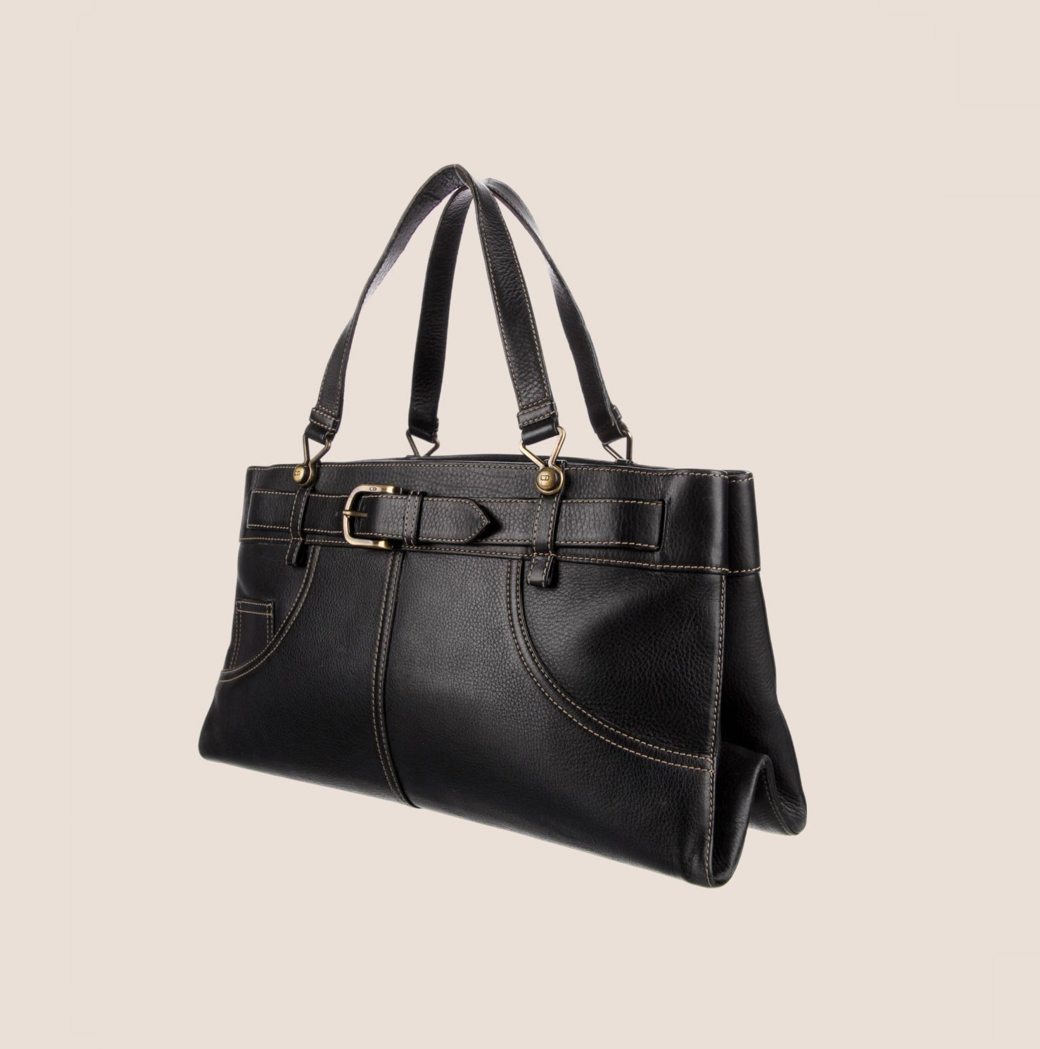 CHRISTIAN D1OR BLACK LEATHER BELTED EVERYDAY BAG