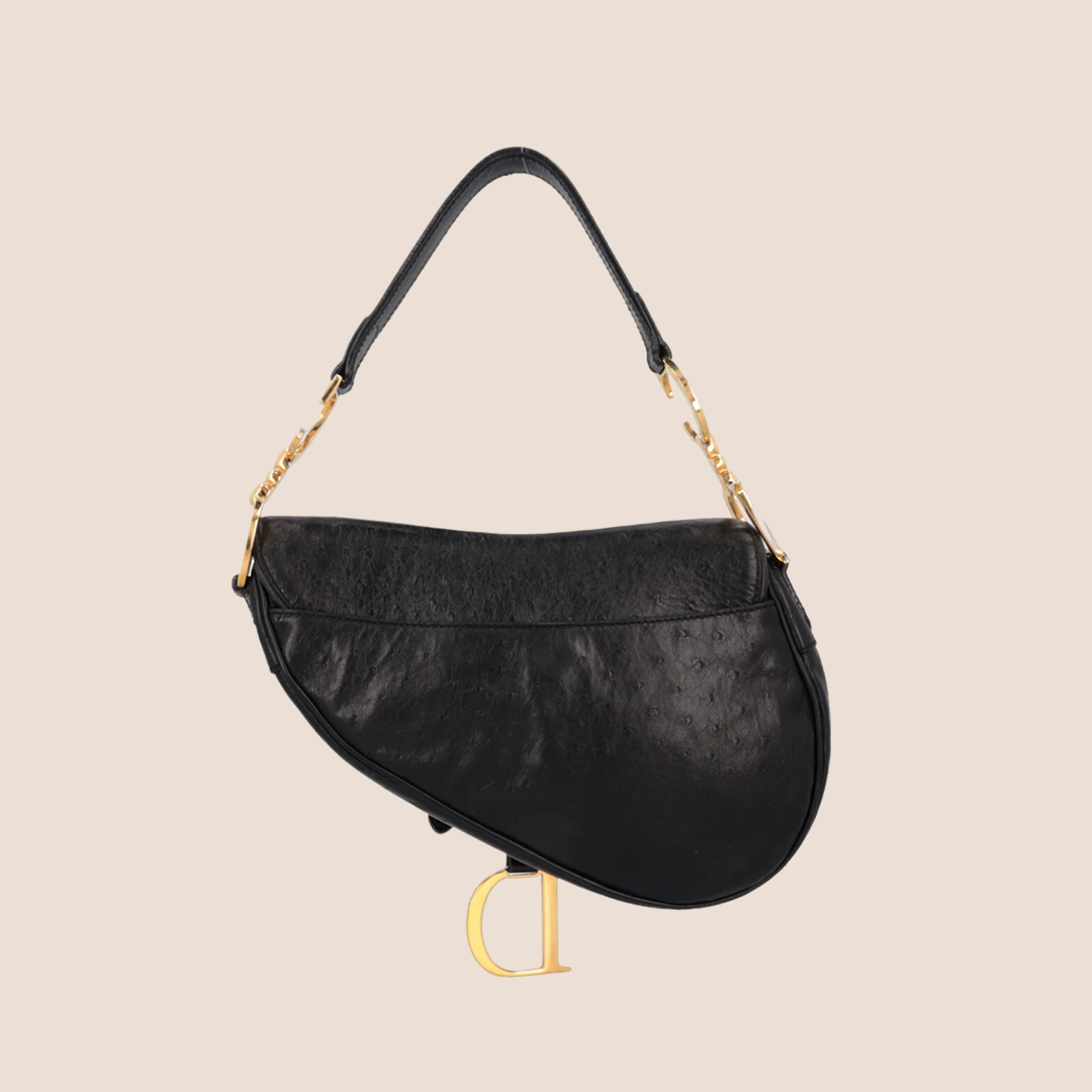 CHRISTIAN D1OR 2000 BLACK OSTRICH SADDLE BAG