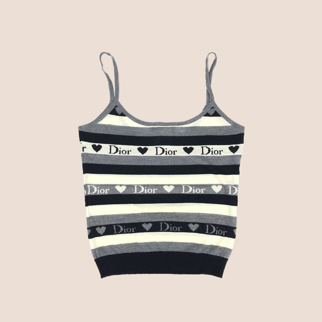 CHRISTIAN D1OR 2005 STRIPED HEART LOGO KNIT CAMI TOP
