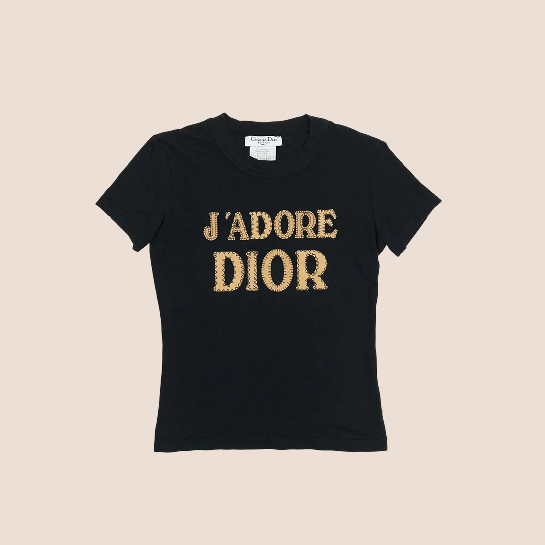 CHRISTIAN D1OR "J'ADORE D1OR" BLACK PATCH LOGO T-SHIRT