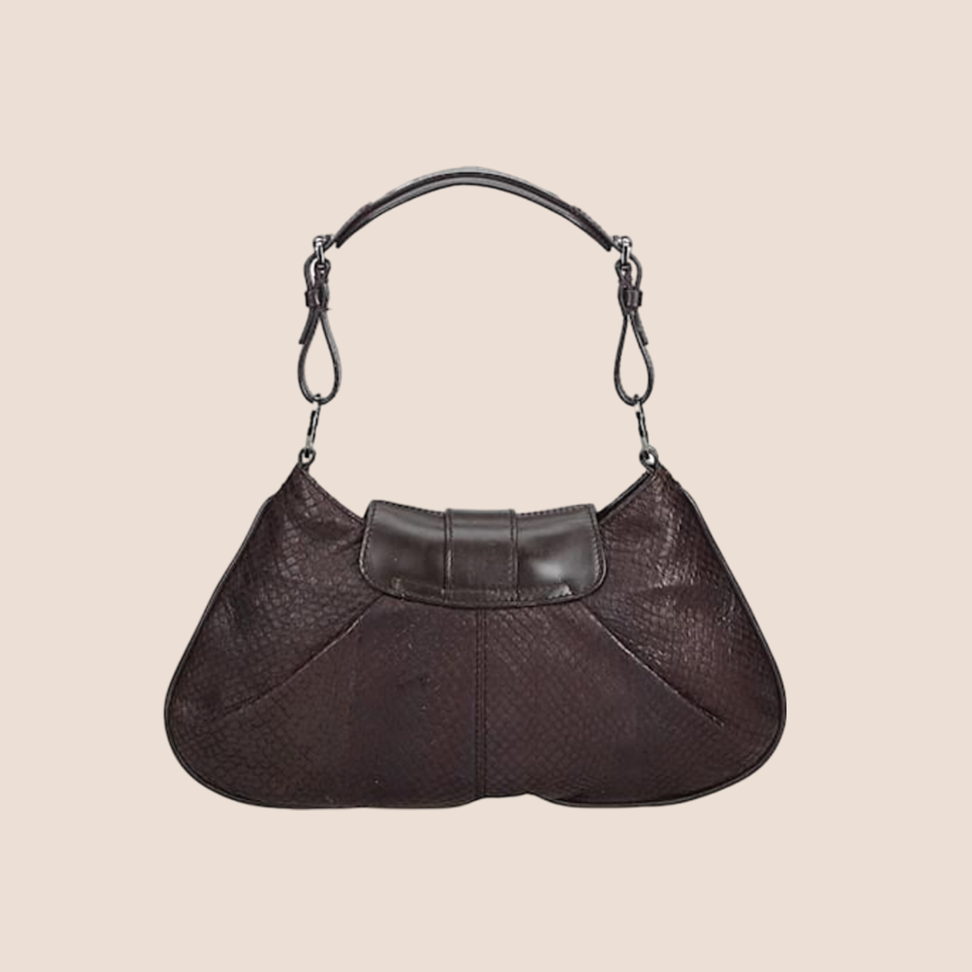 CHRISTIAN D1OR 2002 BROWN SNAKESKIN BUCKLE FLAP BAG
