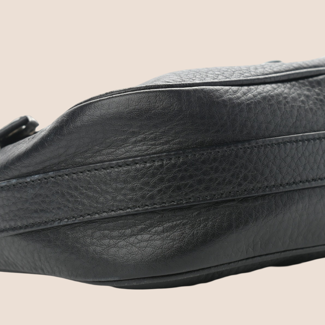 CHRISTIAN D1OR BLACK LEATHER D RING SHOULDER BAG