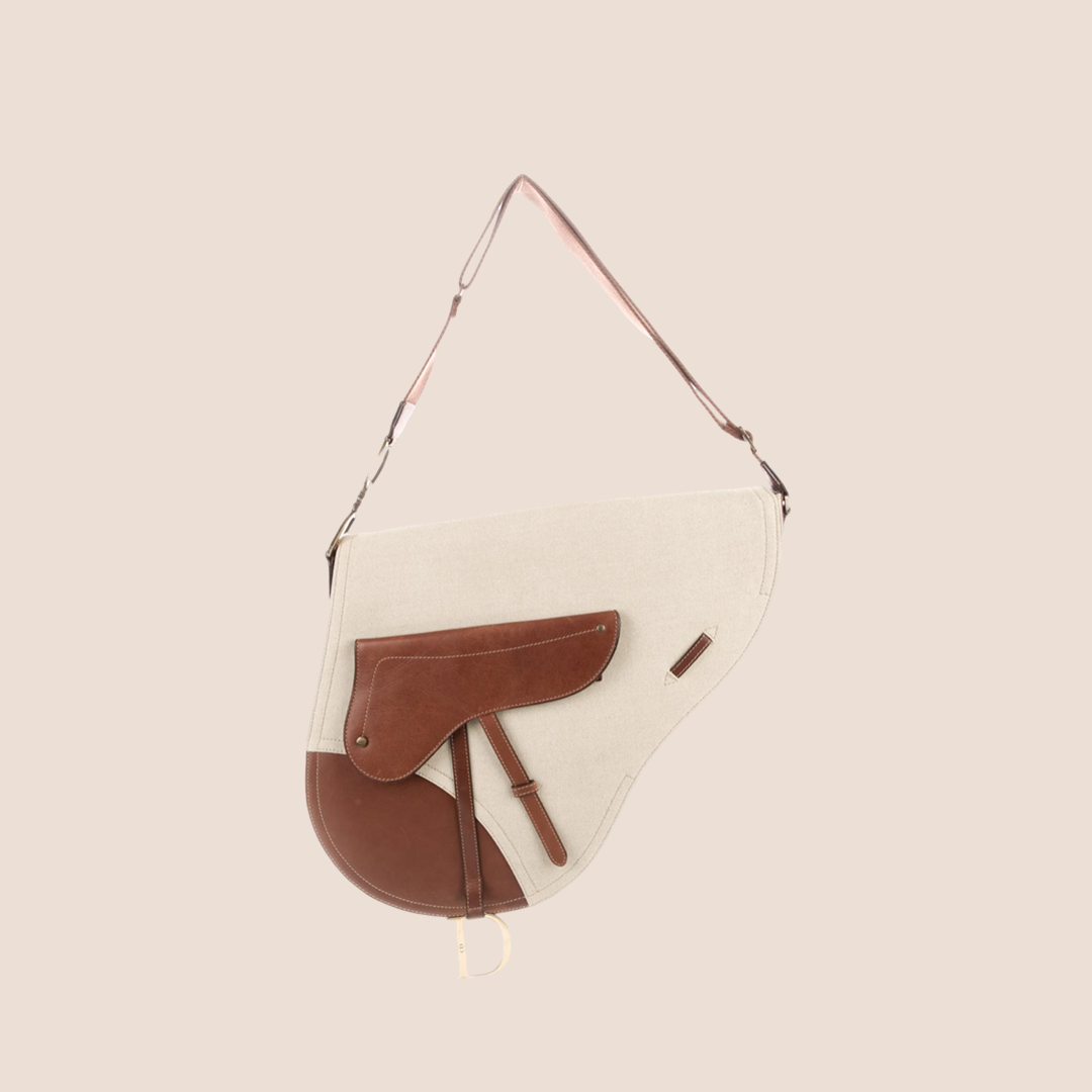 CHRISTIAN D1OR 2002 NATURAL BEIGE &amp; BROWN SADDLE BAG