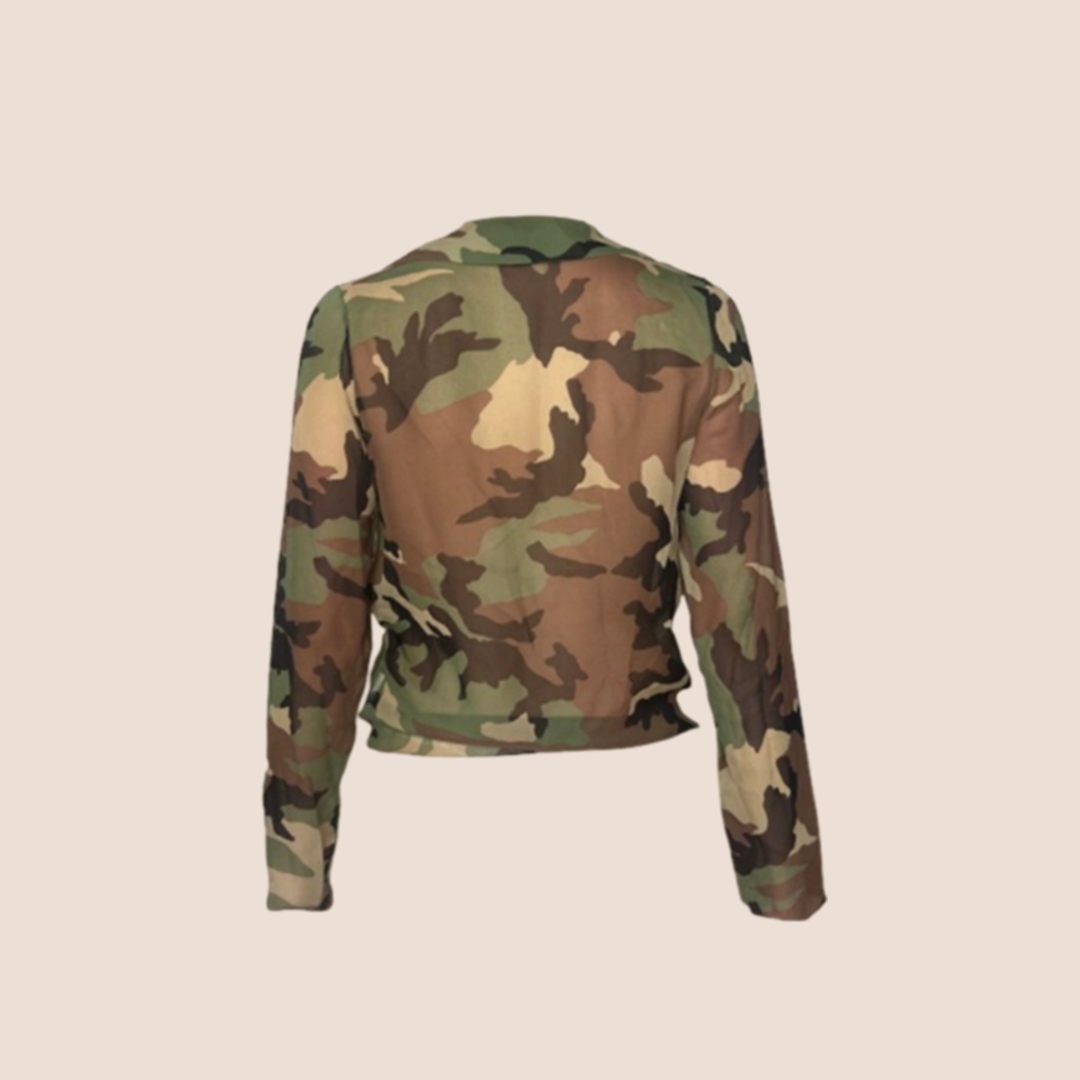 CHRISTIAN D1OR 2001 CAMOUFLAGE SILK WRAP TOP