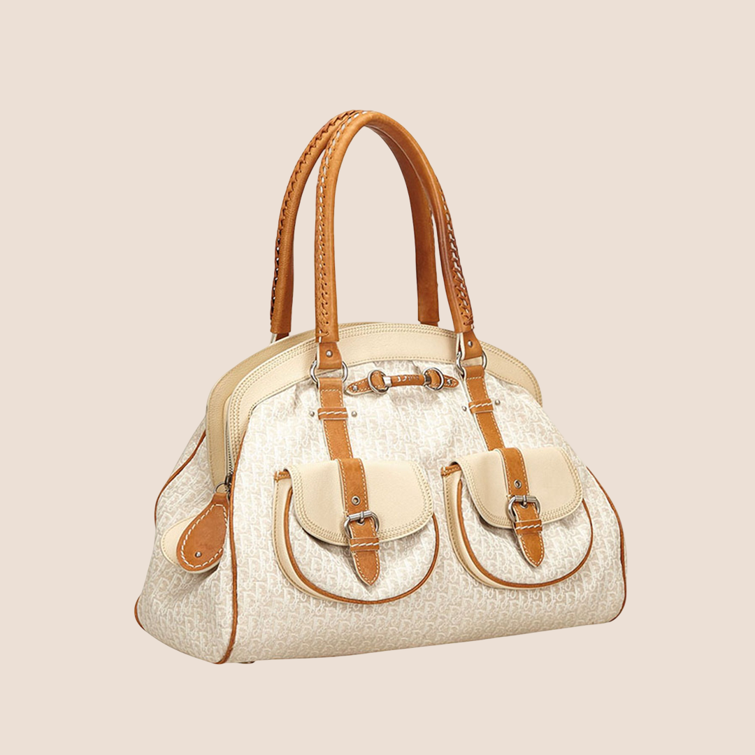 CHRISTIAN D1OR BICOLOR D1ORISSIMO CANVAS SATCHEL BAG