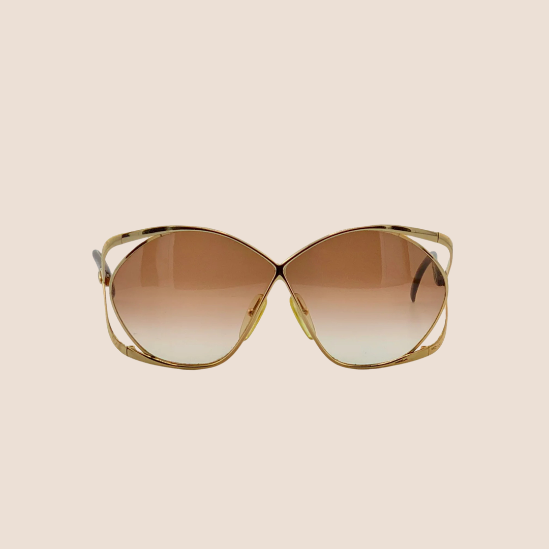 CHRISTIAN D1OR 1980s GOLD FRAME BUTTERFLY SUNGLASSES