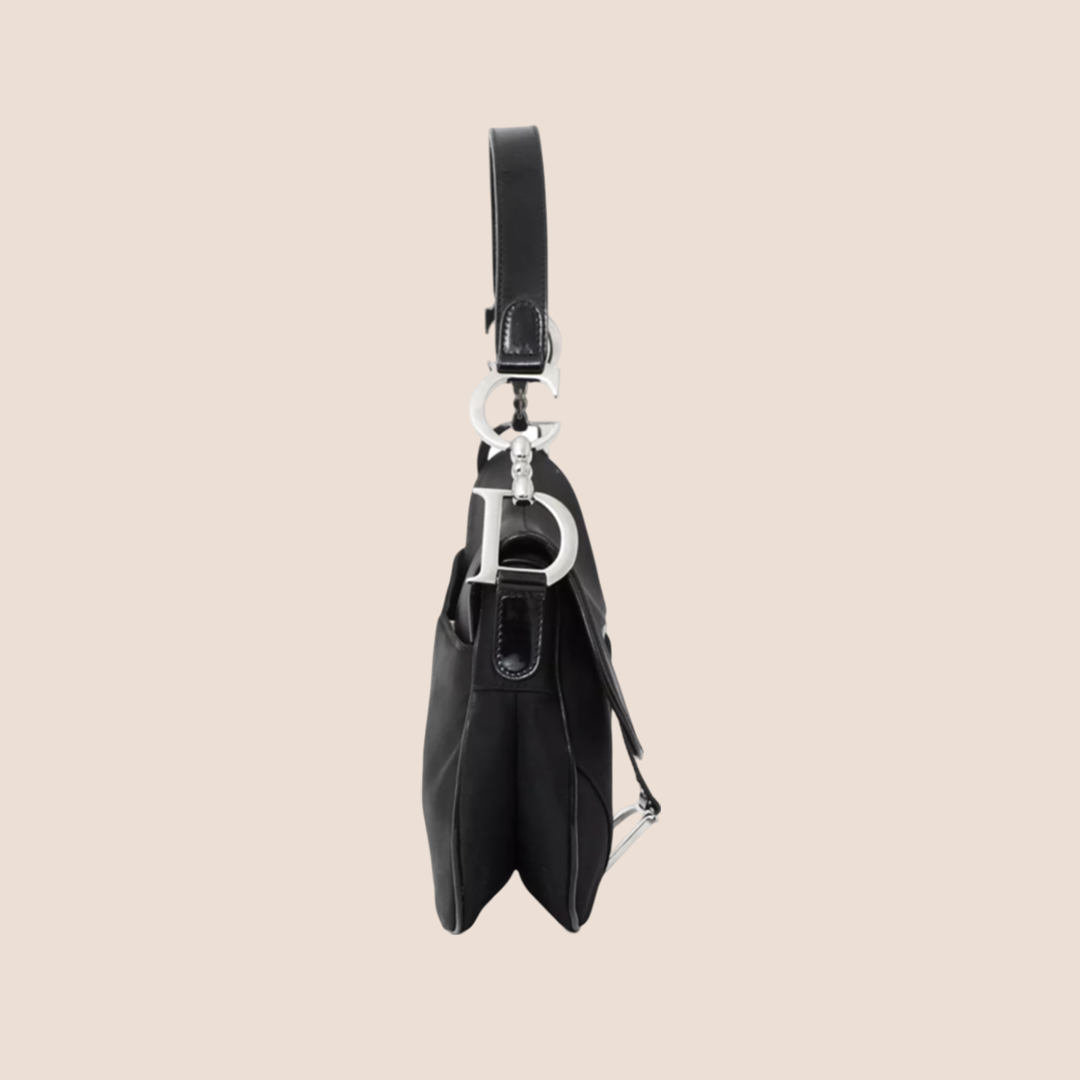 CHRISTIAN D1OR BLACK NYLON SADDLE BAG