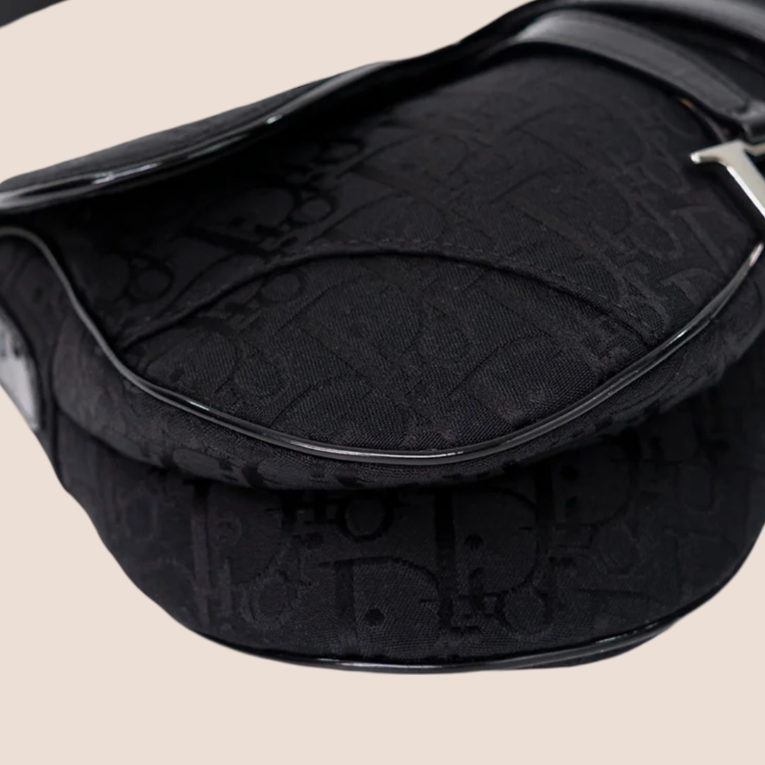 CHRISTIAN D1OR BLACK TROTTER CANVAS SADDLE BAG