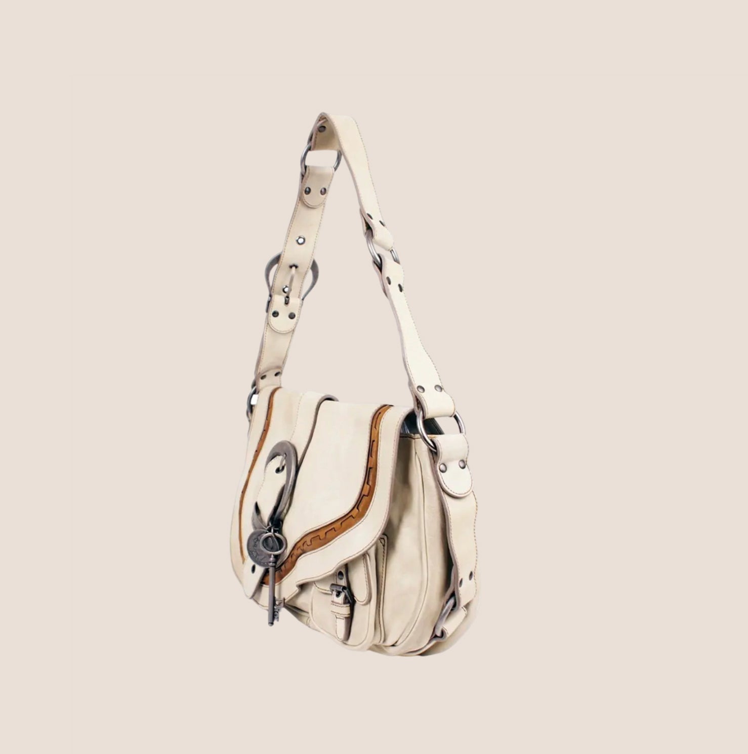 CHRISTIAN D1OR 2006 WHITE LEATHER GAUCHO BAG