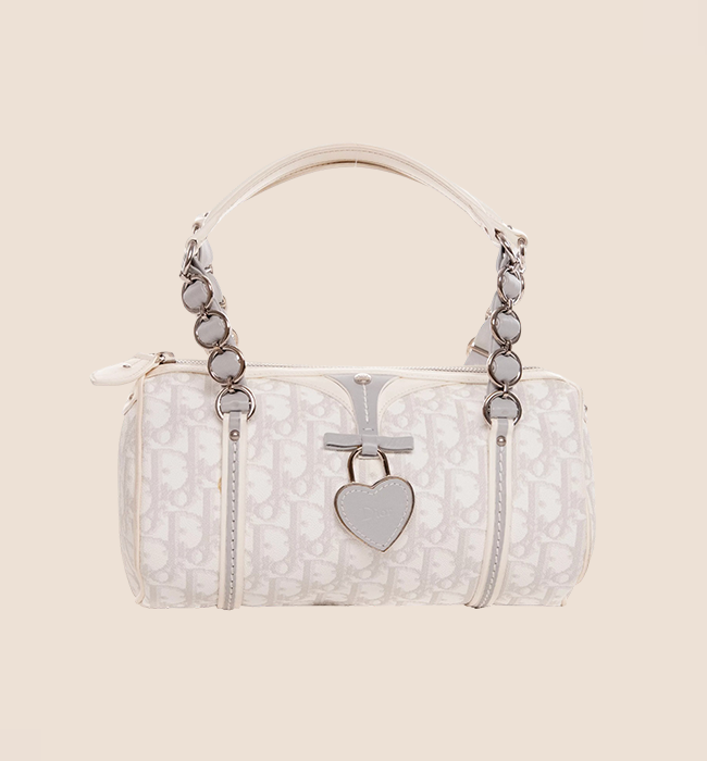 CHRISTIAN D1OR 2007 GREY &amp; WHITE ROMANTIQUE TROTTER MINI BARREL BAG