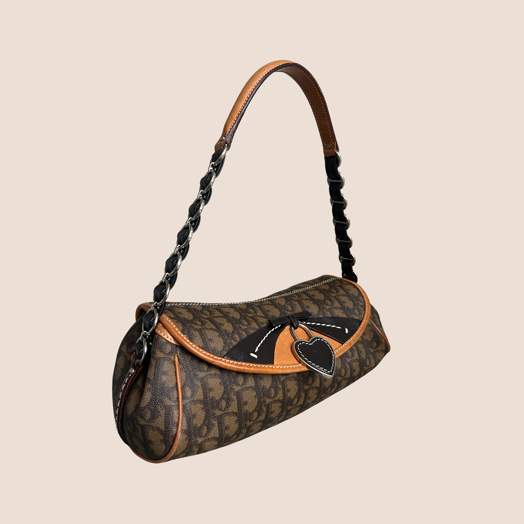CHRISTIAN D1OR BROWN TROTTER ROMANTIQUE BAGUETTE BAG