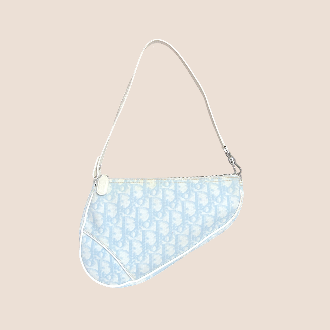 CHRISTIAN D1OR BABY BLUE OBLIQUE CANVAS SADDLE BAG