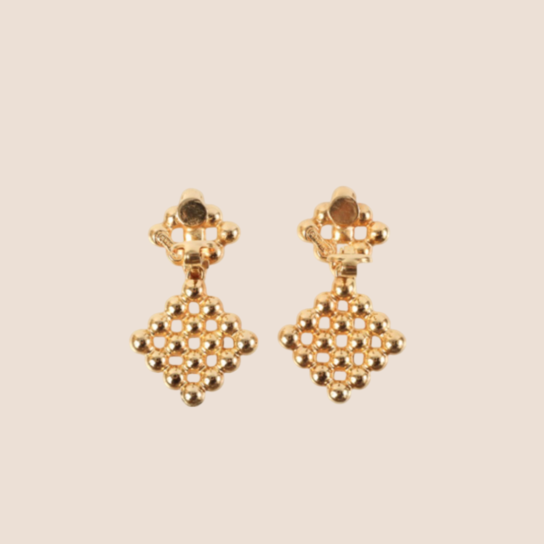 CHRISTIAN D1OR 1980s DIAMOND SHAPE RHINESTONE SWING EARRINGS
