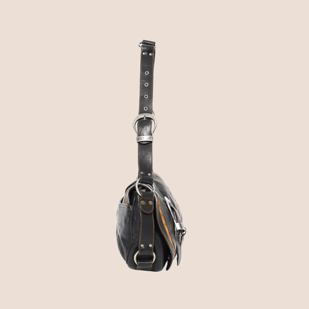 CHRISTIAN D1OR 2006 BLACK LEATHER LARGE GAUCHO BAG