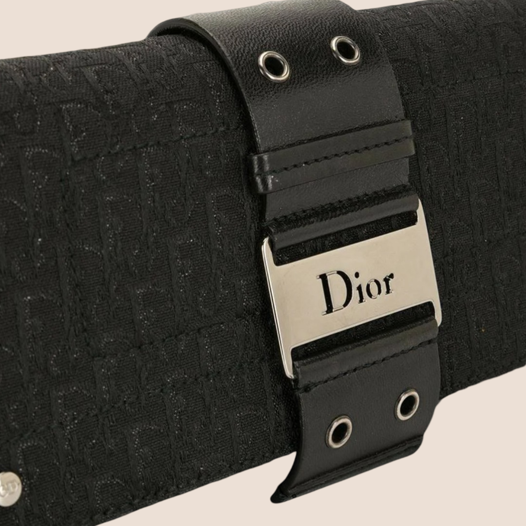 CHRISTIAN D1OR BLACK TROTTER STREET CHIC OPERA CROSSBODY CLUTCH