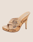 CHRISTIAN D1OR BROWN SUEDE PEACE LOGO PLATFORM HEELS
