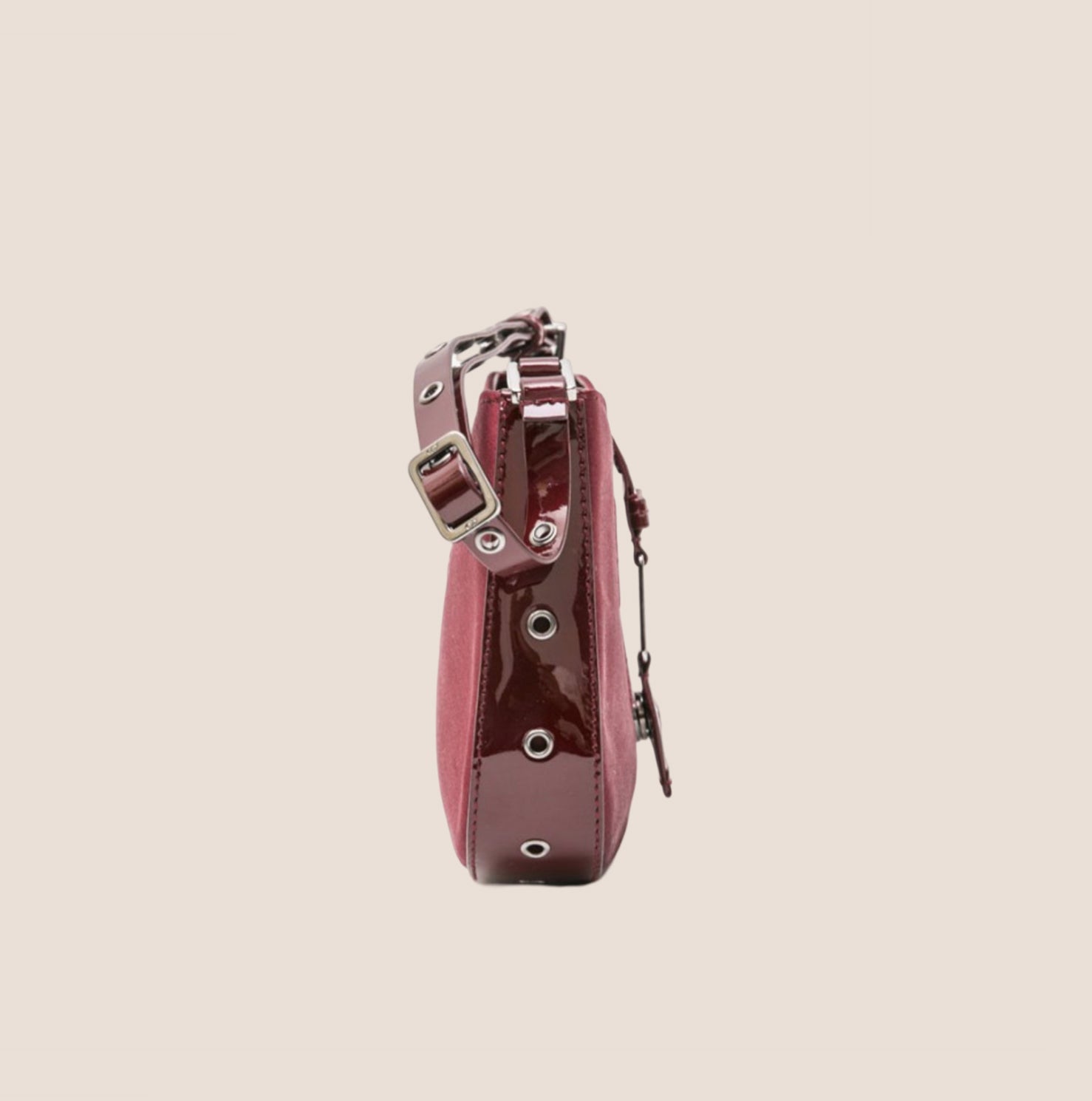 CHRISTIAN D1OR BURGUNDY SATIN &amp; PATENT LEATHER MINI STREET CHIC HOBO BAG