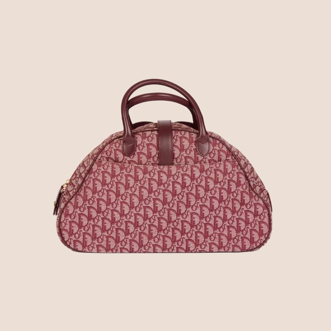 CHRISTIAN D1OR BURGUNDY TROTTER CANVAS SADDLE TOTE BAG