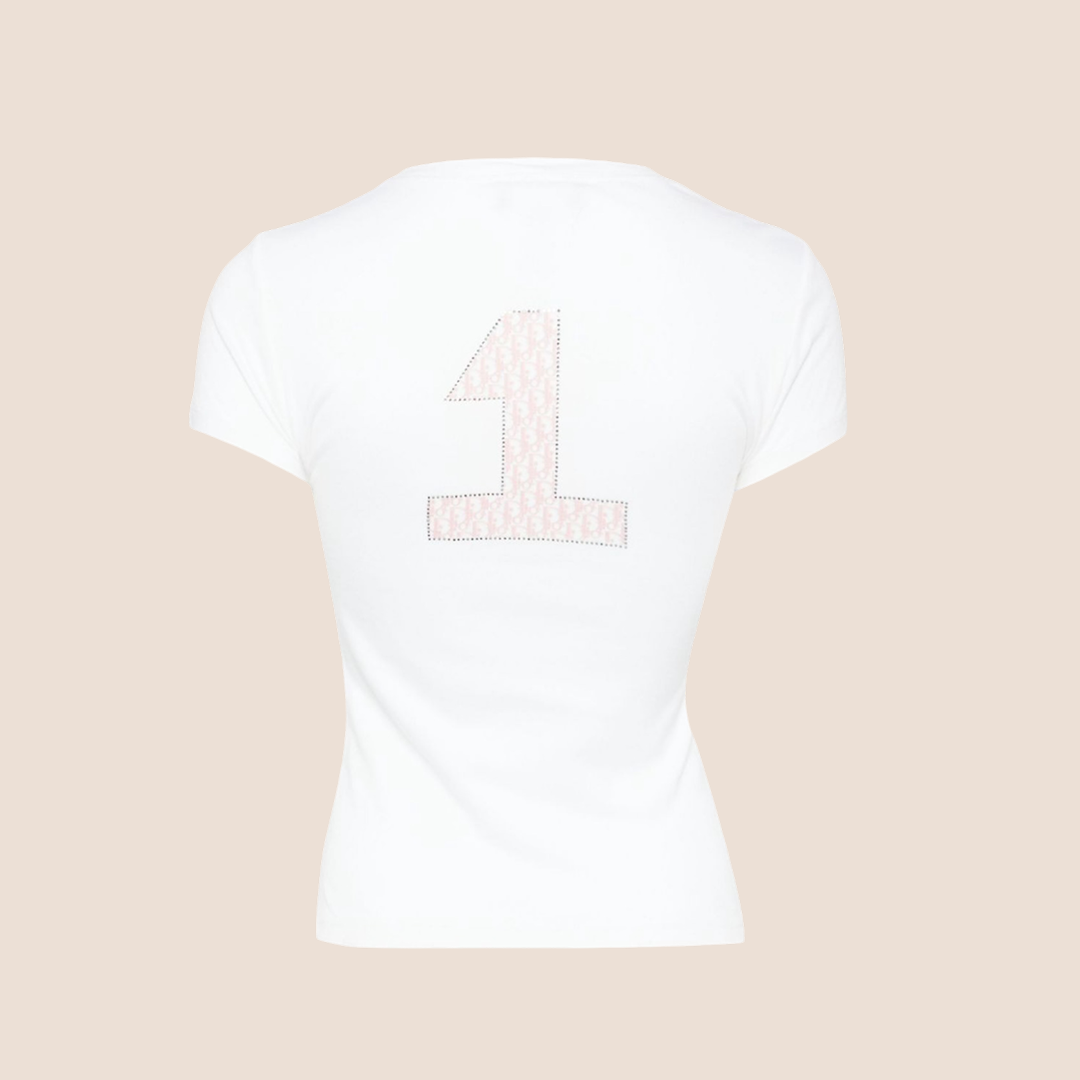 CHRISTIAN D1OR 2004 TROTTER RHINESTONE "J'ADORE D1OR" T-SHIRT