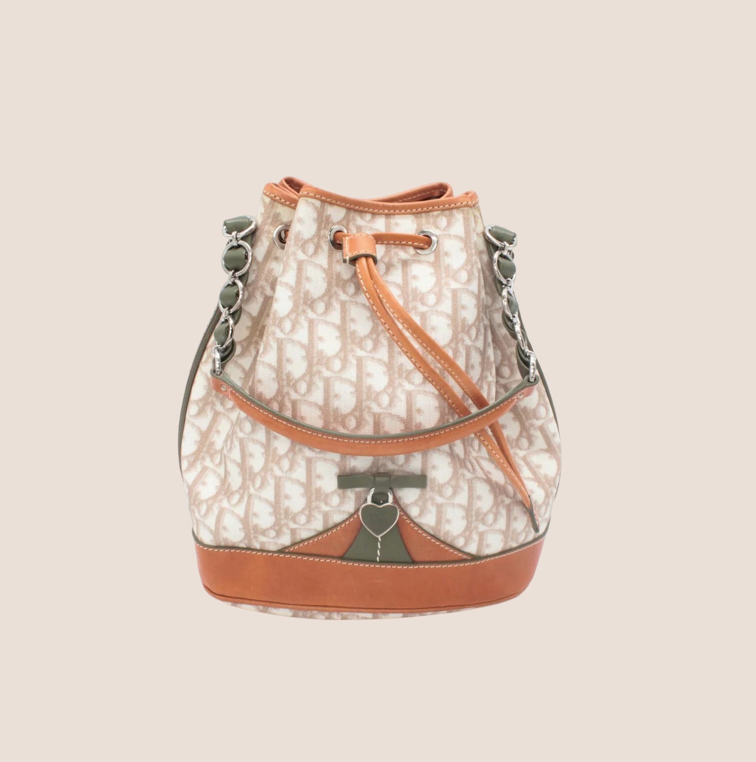 CHRISTIAN D1OR 2007 BEIGE &amp; KHAKI ROMANTIQUE BUCKET BAG
