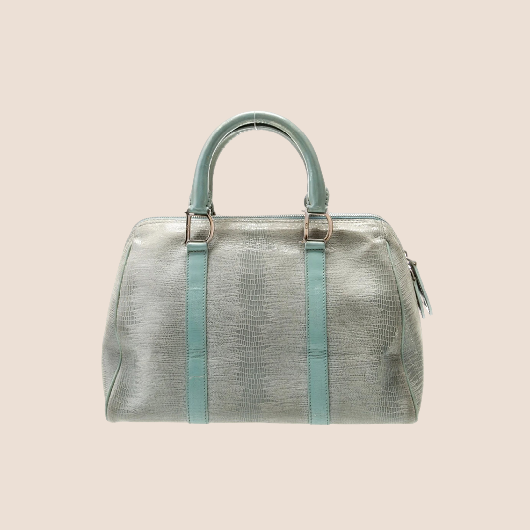 CHRISTIAN D1OR 2001 PALE BLUE LIZARD EMBOSSSED BOSTON BAG