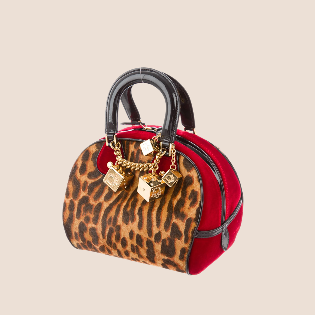 CHRISTIAN D1OR 2004 LEOPARD PONYHAIR DICE GAMBLER BAG