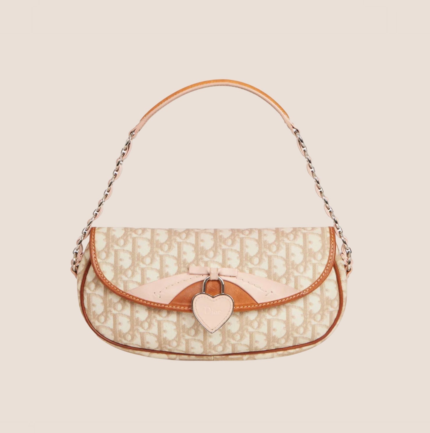 CHRISTIAN D1OR 2007 PINK &amp; BEIGE ROMANTIQUE BAGUETTE BAG