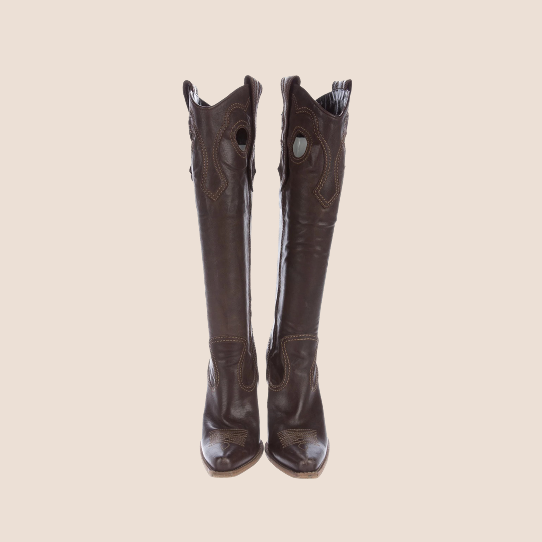 CHRISTIAN D1OR BROWN LEATHER WESTERN COWBOY BOOTS