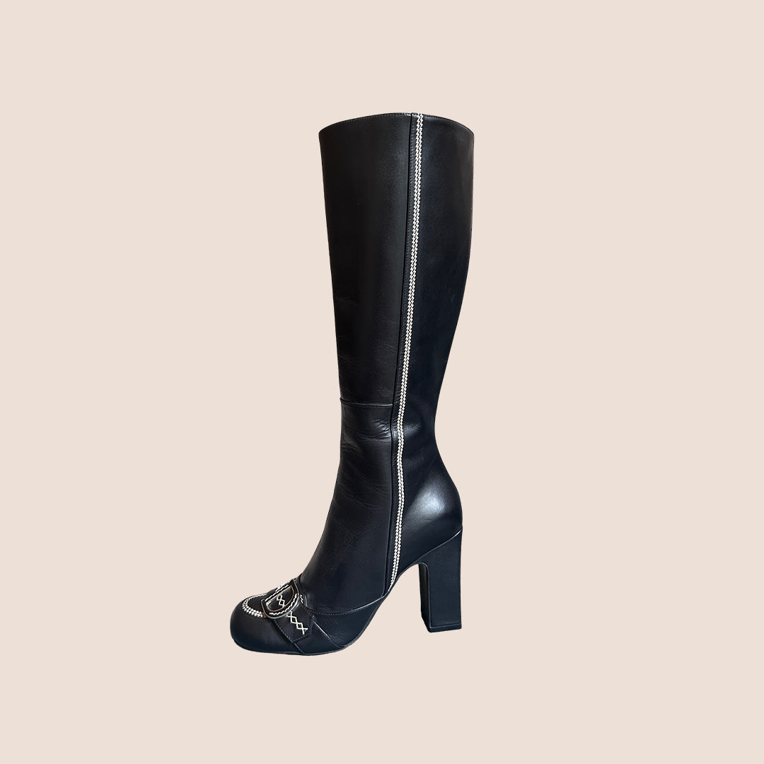 CHRISTIAN D1OR 2005 CD STITCH BLACK LEATHER BOOTS